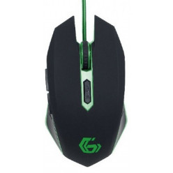 Gembird MUSG-001-G, Gaming Optical Mouse, 2400dpi adjustable, 6 buttons,  Illuminated scroll wheel, logo and side accents; Non-slip rubberized ergonomic design, Practical tangle free nylon mesh cable, USB, Black-Green